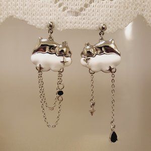 CUTE SLEEPING BEAR IN CLOUD CHAIN EARRINGS Y2K STYLE COQUETTE
